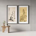 Traditional Chinese Paintings With Bamboo Calligraphy And Landscape Art In Interior Decor