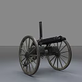 Historical Antique Military Weapon With Large Wooden Wheels And Metal Structure