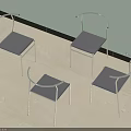 Four Modern Leisure Chairs Featuring Silver Metal Frames and Gray Seats 3d model