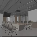 Modern Industrial Conference Room With Large Wooden Meeting Table And Multiple Ergonomic Comfortable Office Chairs