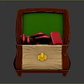 Open Wooden Chest With Green Lining Yellow Clasp And Red Daily Necessities