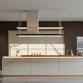 Modern Kitchen Interior Design With Wooden Cabinets Island Counter And Range Hood