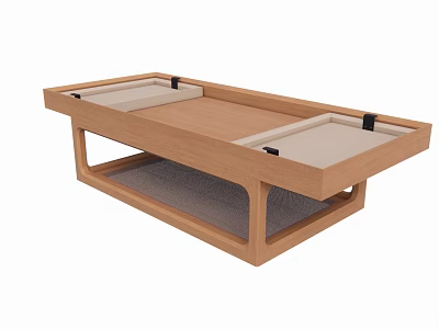 Modern Wooden Table Set With Cushioned Compartments And Open Lower Shelf 3d model