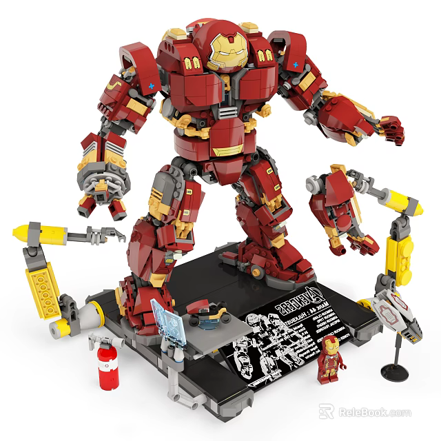 Iron Man Building Blocks Detailed Action Figure Model With Mechanical Parts And Display Stand 3d model 