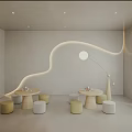 Modern Kindergarten Interior With Soft Seating Green Plants Bookshelves And Staircase