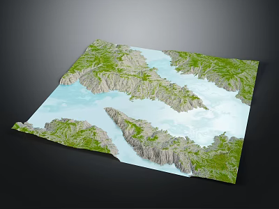 Natural Landscape Design Featuring Rolling Green Hills And Blue Water Bodies 3d model