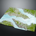 Natural Landscape Design Featuring Rolling Green Hills And Blue Water Bodies