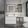 Sleek White Bathroom Vanity With Backlit Mirror Glass Door Cabinets And Bathtub