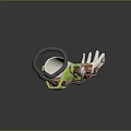 Biomechanical Character Creature With Green Yellow Exoskeleton And Red Accents In Dynamic Pose