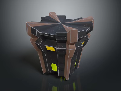 Geometric Polyhedral Sculpture With Brown Black And Yellow Faceted Design 3d model