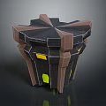 Geometric Polyhedral Sculpture With Brown Black And Yellow Faceted Design