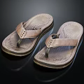 Brown Leather Strap Flip Flops With Flat Sole For Casual Daily Wear