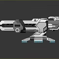 Futuristic Sci-Fi Weapon with Dual Barrels Silver Black Color Scheme and Geometric Tech Inspired Details