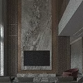 Modern Living And Dining Room Interior With Marble Walls Sofa And TV Unit