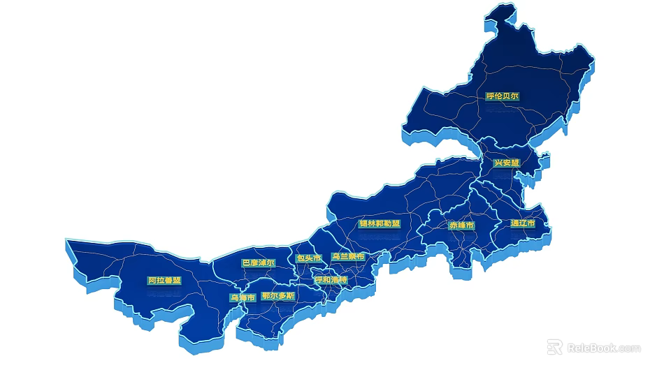 Detailed China Administrative Map With Labeled Province Regions And Blue Boundaries 3d model 