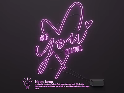 Pink Neon Light Combinations With Be You Tiful Text Design And Decorative Elements 3d model