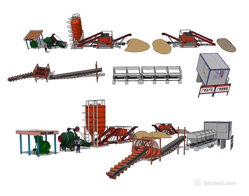 Heavy Duty Industrial Equipment Set With Conveyors Silos Drums And Screening Machines 3d model 
