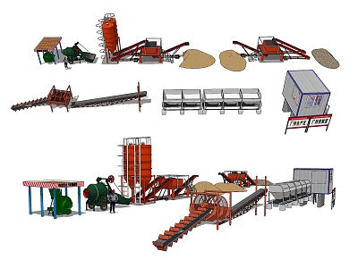 Heavy Duty Industrial Equipment Set With Conveyors Silos Drums And Screening Machines 3d model