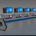 Ergonomic Functional Control Workstation Desk With Multiple Monitors Blue Desktop And Storage Drawers 3d model