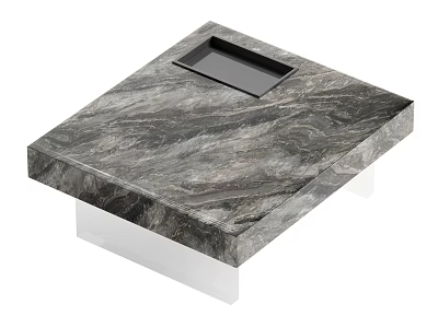 Modern Square Coffee Table With Grey Veined Marble Top Black Tray And Transparent Base 3d model