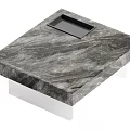 Modern Square Coffee Table With Grey Veined Marble Top Black Tray And Transparent Base