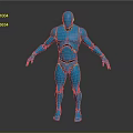 Blue Mechanical Humanoid Robot 3D Model in Standing Pose With Smooth Surface