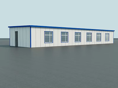 Modern Steel Structure Industrial Workshop With White Walls Blue Roof And Multiple Windows 3d model