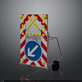 Temporary Traffic Barrier With Red White Stripes Yellow Reflective Dots And Blue Arrow Sign