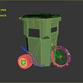Innovative Green Trash Bin With Solar Panel Top And Colorful Bicycle Wheel Mobile Design