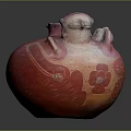 Ancient Red Orange Pottery Jar With Floral Patterns Double Handles And Lid