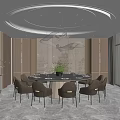 Luxury Private Dining Box Interior With Round Table Upholstered Chairs And Modern Chandelier