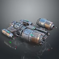 Futuristic Sci Fi Spacecraft 3D Model With Mechanical Engines And Green Lights