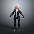 White Haired Female Character 3D Model Wearing Black Coat White Top Black Pants And Boots