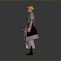 Game Movie Character With Blonde Hair Red Vest Gray Coat And Umbrella