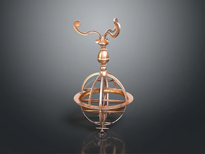 Copper Spherical Chandelier with Decorative Curved Top and Modern Metal Frame Design 3d model