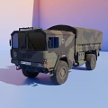 Camouflage Military Truck With Canvas Cargo Bed Large Tires And US Army Logo