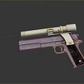 Silver Pistol Weapon with Red Laser Sight Cylindrical Attachment and Black Grip