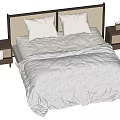 Modern Double Bed With Woven Headboard Light Colored Bedding And Wooden Nightstands