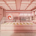 Elegant Pink Dessert Shop Interior With Glass Display Counter And Fresh Pastry