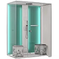 Modern Shower Sauna With Glass Enclosure Blue Lighting And Black Base Units Design
