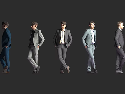 Men in Various Formal Suit Styles Standing with Different Poses 3d model