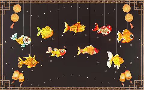 New Chinese-style Non-Legacy Fish Lantern Fish Lantern Beautiful Chen Pendant Fish Lantern Fish Lantern Koi Fish Lantern Goldfish Lantern Festival Fish Lantern Spring Festival New Year Festival Supplies 3d model