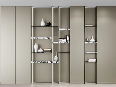 Modern Bookcase Design With Marble Shelves And Decorative Items Books 3d model