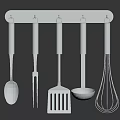 Metal Hanging Rack With Kitchen Utensils Spoon Fork Spatula Slotted Spoon And Whisk 3d model