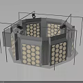 Hexagonal Equipment Structure With Transparent Glass Enclosure Circular Panels And Top Mounted Devices