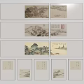 Traditional Chinese Landscape Paintings With Ink Wash Mountain River Scenery And Calligraphy Inscriptions