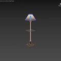 Modern Floor Lamp with Light Colored Shade Metal Pole and Square Base on Wooden Floor