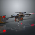 Advanced Futuristic Metallic Weapon With Red Glowing Elements And Scope Design 3d model