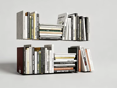 Books And Magazines Arranged On Modern Bookshelf With Stacked Layers And Colorful Covers 3d model