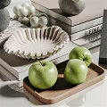 Decorative Ornament Set With White Flowers Transparent Vase Geometric Ornaments And Stacked Books